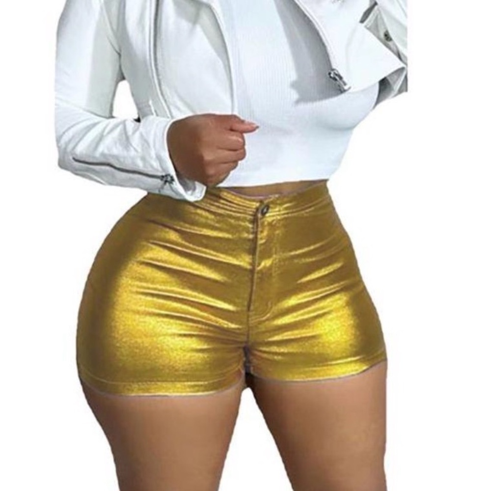 Metallic High-Waist Gold Women's Shorts